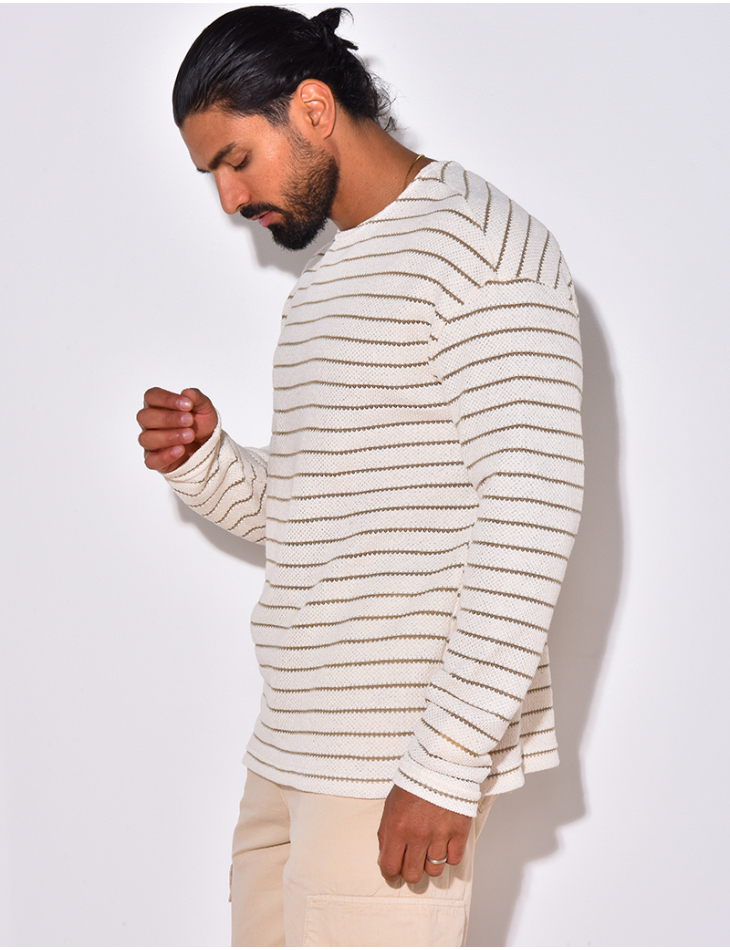 T-shirt manches longues texturé à rayures T-shirt manches longues texturé à rayures
