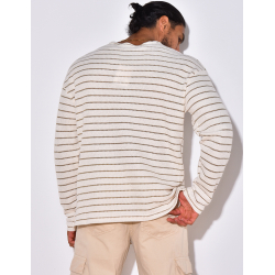 T-shirt manches longues texturé à rayures T-shirt manches longues texturé à rayures