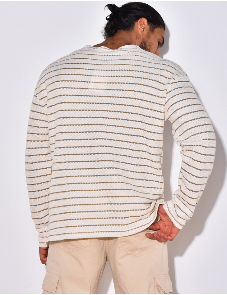 T-shirt manches longues texturé à rayures T-shirt manches longues texturé à rayures
