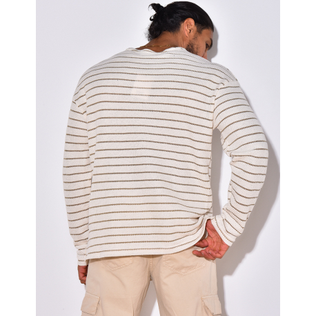 T-shirt manches longues texturé à rayures T-shirt manches longues texturé à rayures