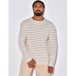 T-shirt manches longues texturé à rayures T-shirt manches longues texturé à rayures