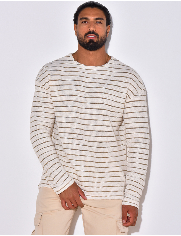 T-shirt manches longues texturé à rayures T-shirt manches longues texturé à rayures