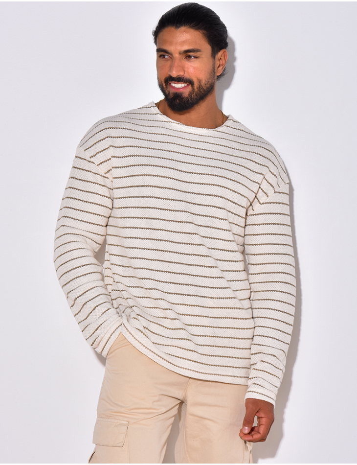 T-shirt manches longues texturé à rayures T-shirt manches longues texturé à rayures