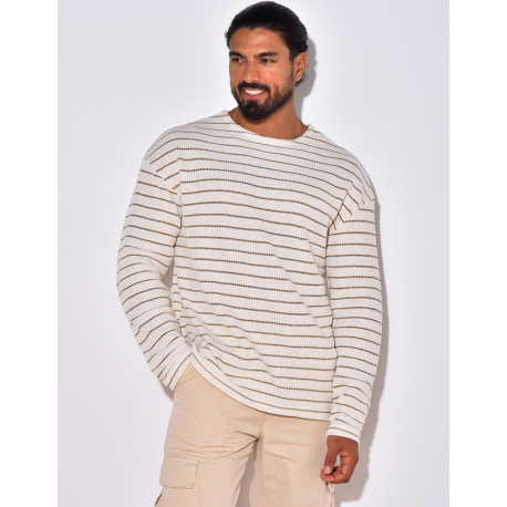 T-shirt manches longues texturé à rayures T-shirt manches longues texturé à rayures