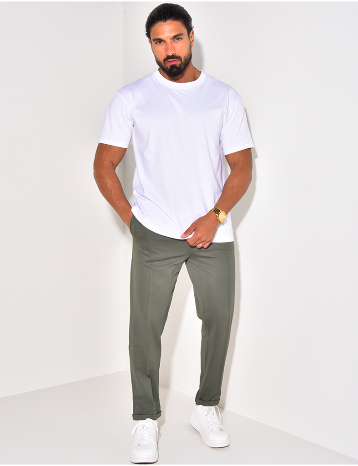 Pantalon texturé à ceinture élastique