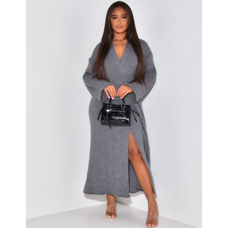 Robe longue cache coeur cotelee