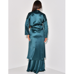 Long skirt and satin wrap-around blouse set   Long skirt and satin wrap-around blouse set