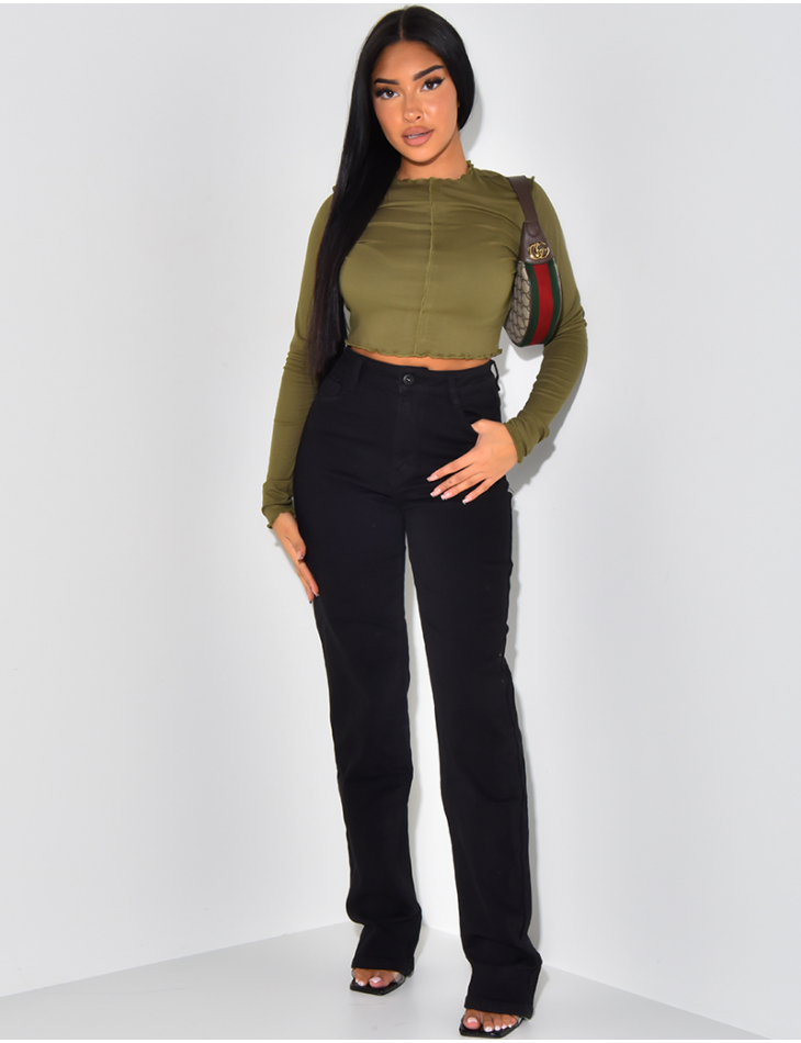 Crop top manches longues à coutures apparentes Crop top manches longues à coutures apparentes