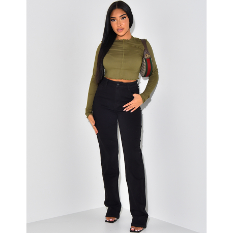 Crop top manches longues à coutures apparentes Crop top manches longues à coutures apparentes