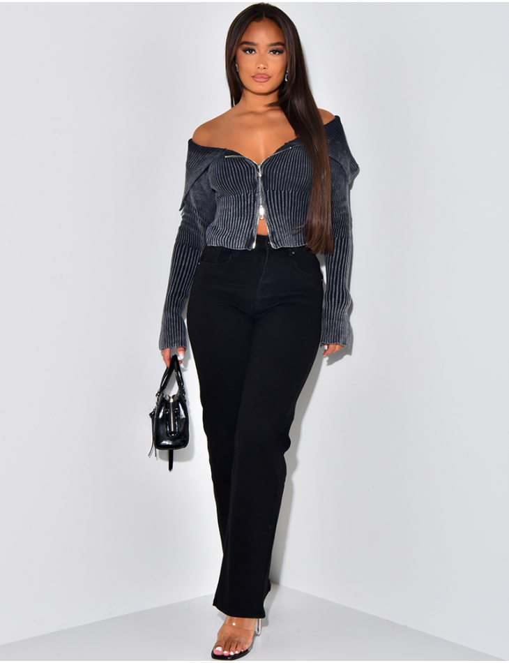 Pull court effet retroussé à zip  Pull court effet retroussé à zip