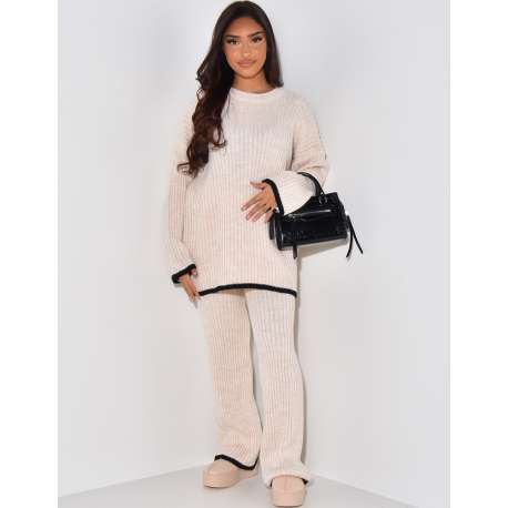   Oversized jumper and ribbed trousers with contrasting trims