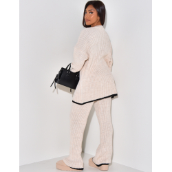 Oversized jumper and ribbed trousers with contrasting trims   Oversized jumper and ribbed trousers with contrasting trims
