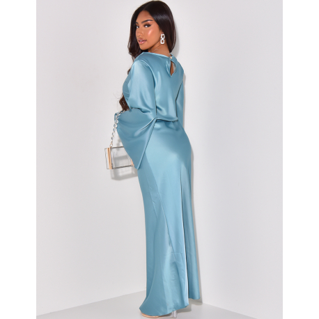 Robe longue en satin à manches évasées Robe longue en satin à manches évasées