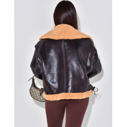 Oversized shearling bomber jacket