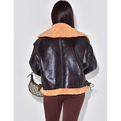 Oversized shearling bomber jacket