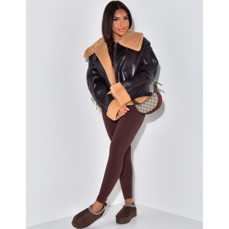 Oversized shearling bomber jacket