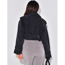 Kurze Jeansjacke im Perfecto-Stil