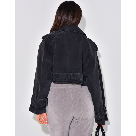 Kurze Jeansjacke im Perfecto-Stil