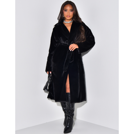Long fur coat to tie