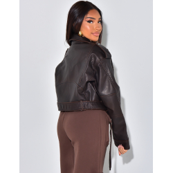 Short jacket in faded faux leather