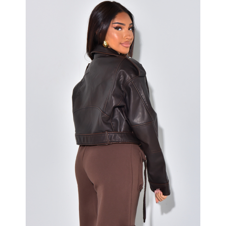 Short jacket in faded faux leather