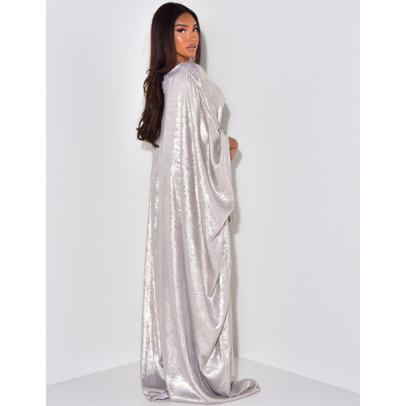 Robe ample ajustée à la taille en tissu métallique