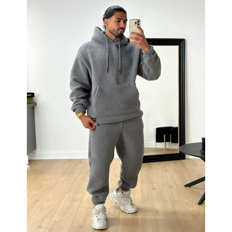 Ensemble pantalon et sweat à capuche en peau de mouton