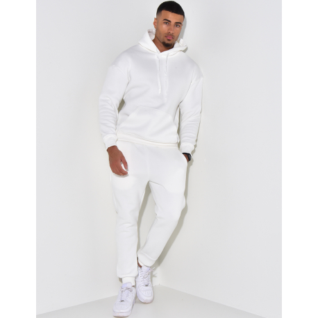 Survêtement Homme 2 Pièces - Sweat à Capuche Et Pantalon Jogging - Blanc - Tissu Technique Confortable Pour Le Sport Et Le Quotidien
