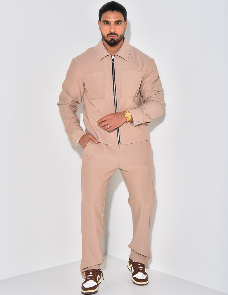 Ensemble plissé pantalon et veste zippée