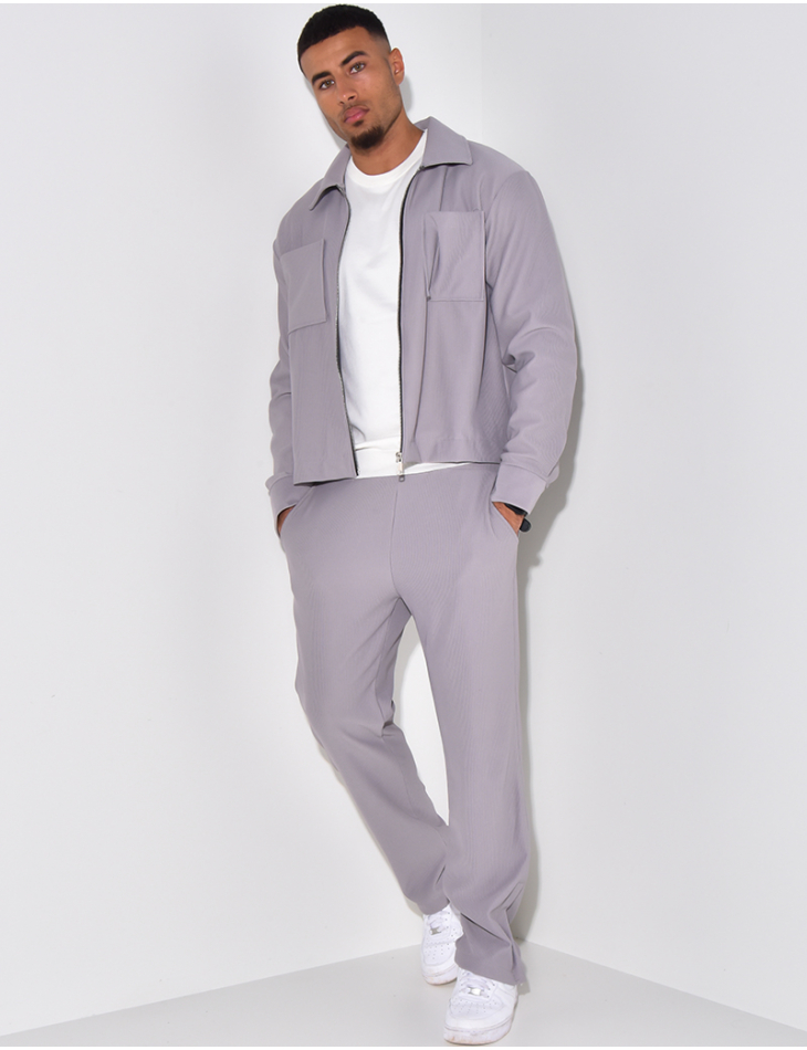 Ensemble plissé pantalon et veste zippée