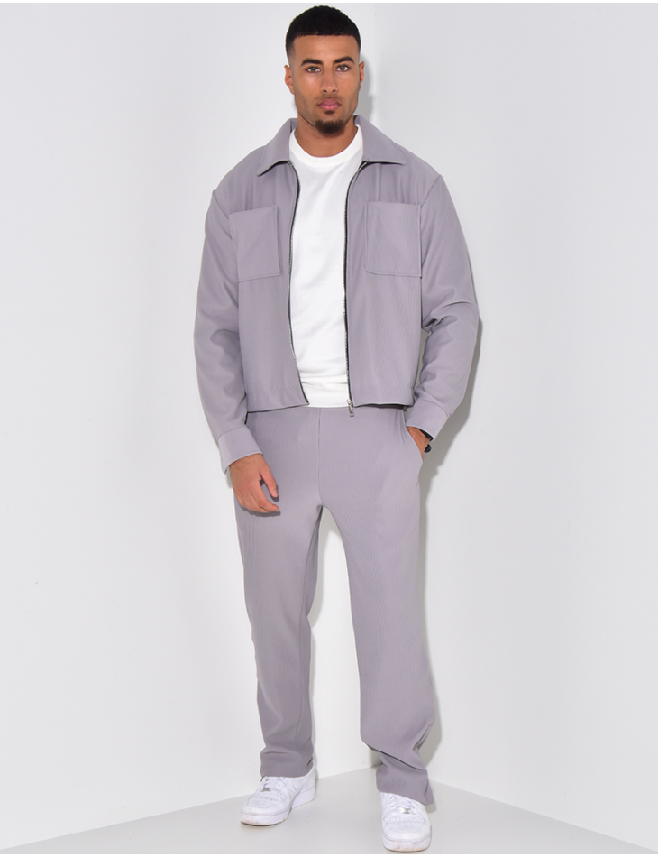 Ensemble plissé pantalon et veste zippée