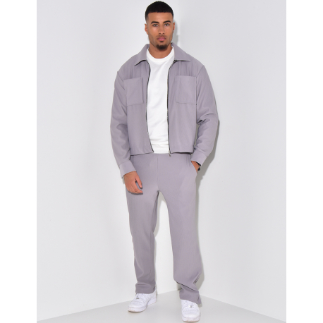 Ensemble plissé pantalon et veste zippée
