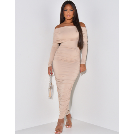   Gathered boat-neck maxi dress