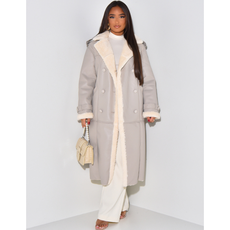 Manteau en similicuir fourré à nouer Manteau en similicuir fourré à nouer
