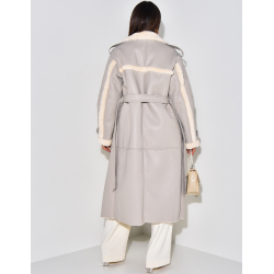 Manteau en similicuir fourré à nouer Manteau en similicuir fourré à nouer