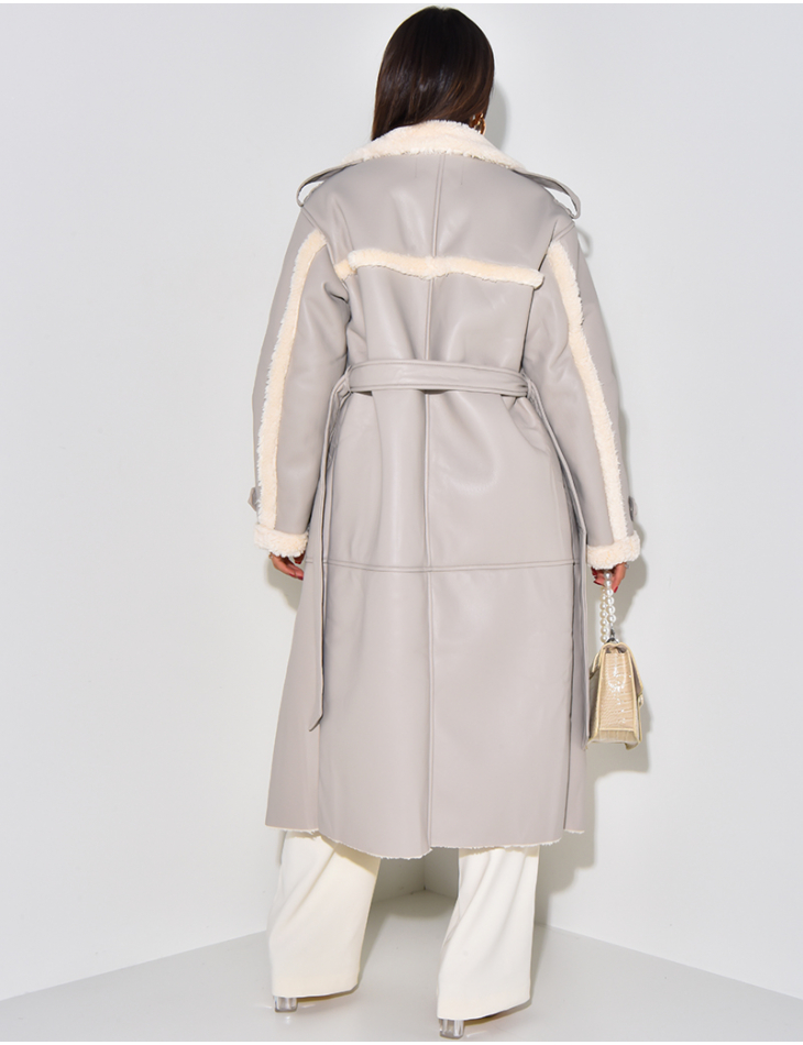 Manteau en similicuir fourré à nouer Manteau en similicuir fourré à nouer