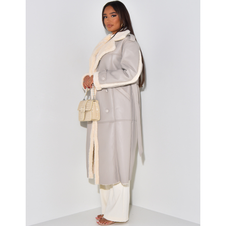 Manteau en similicuir fourré à nouer Manteau en similicuir fourré à nouer