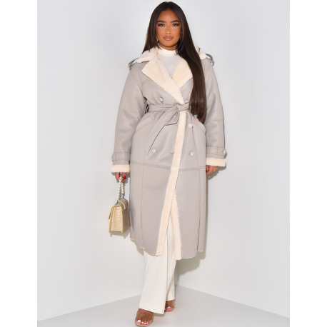 Manteau en similicuir fourré à nouer Manteau en similicuir fourré à nouer