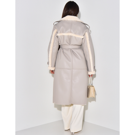 Manteau en similicuir fourré à nouer Manteau en similicuir fourré à nouer