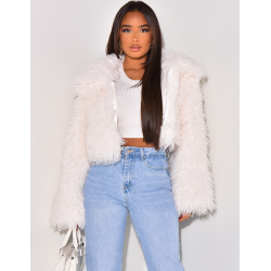   Short jacket in fluffy faux fur