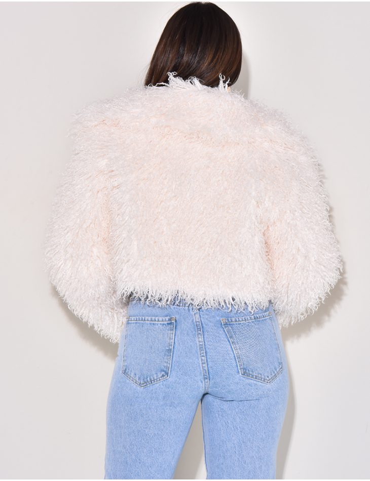   Short jacket in fluffy faux fur