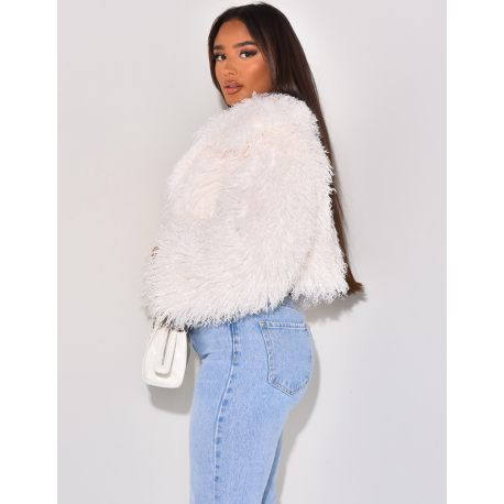   Short jacket in fluffy faux fur