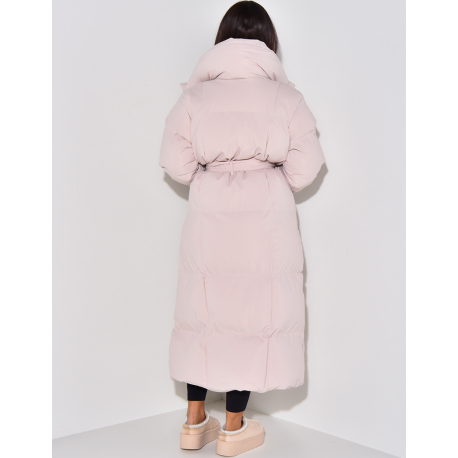 Long puffer jacket with tie
