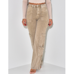 Jeans coupe droite délavé style cargo
