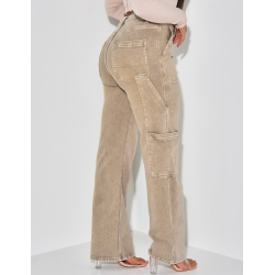 Jeans coupe droite délavé style cargo