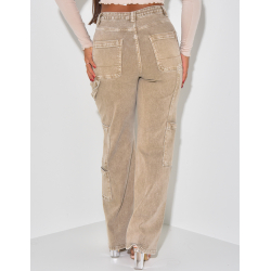 Jeans coupe droite délavé style cargo