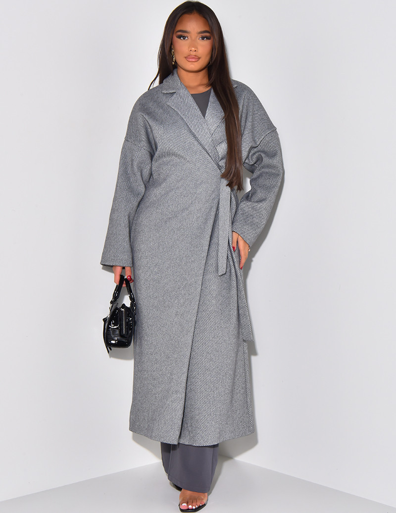   Langer Mantel zum Binden gerader Schnitt