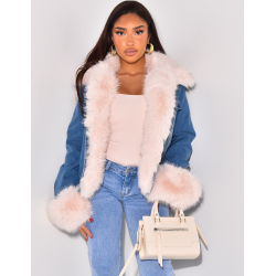 Denim jacket with thick faux fur   Denim jacket with thick faux fur