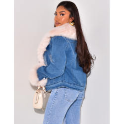 Denim jacket with thick faux fur   Denim jacket with thick faux fur