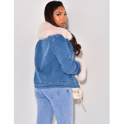 Denim jacket with thick faux fur   Denim jacket with thick faux fur